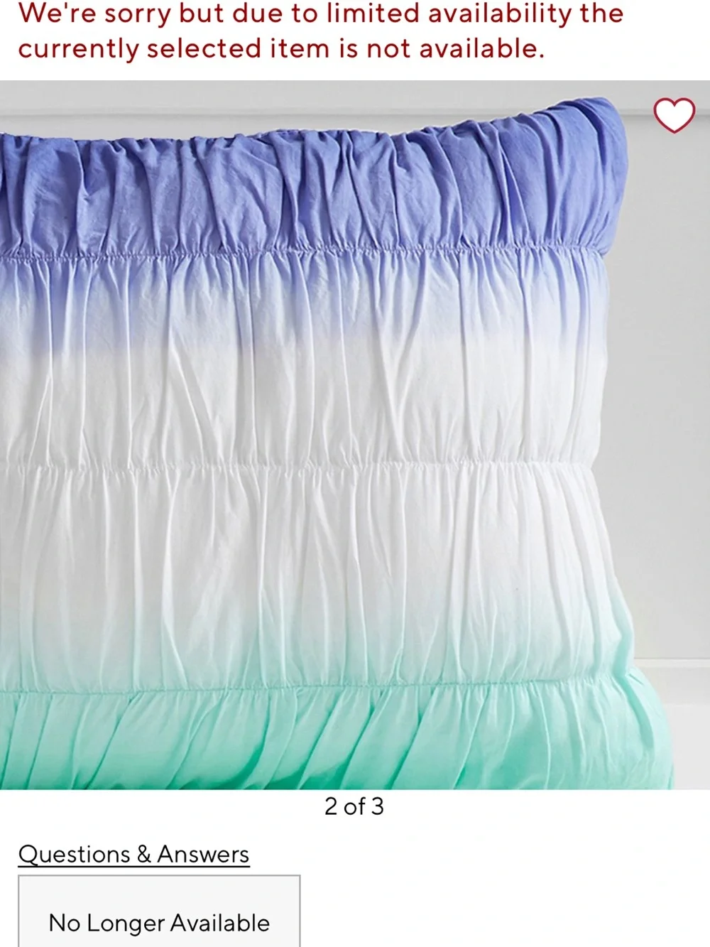Pottery Barn Ombre Blue to Green Ruffled Comforter